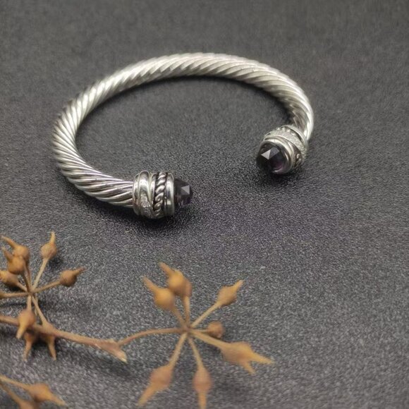 David Yurman sterling and gold twisted cable cuff bracelet w faceted amethyst st - Picture 4 of 5